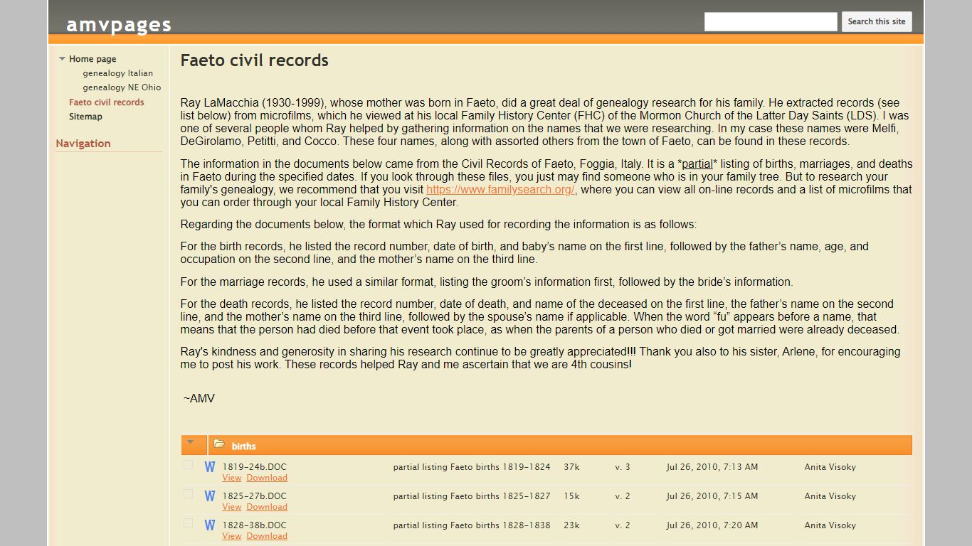 Faeto civil records - amvpages - Google Search